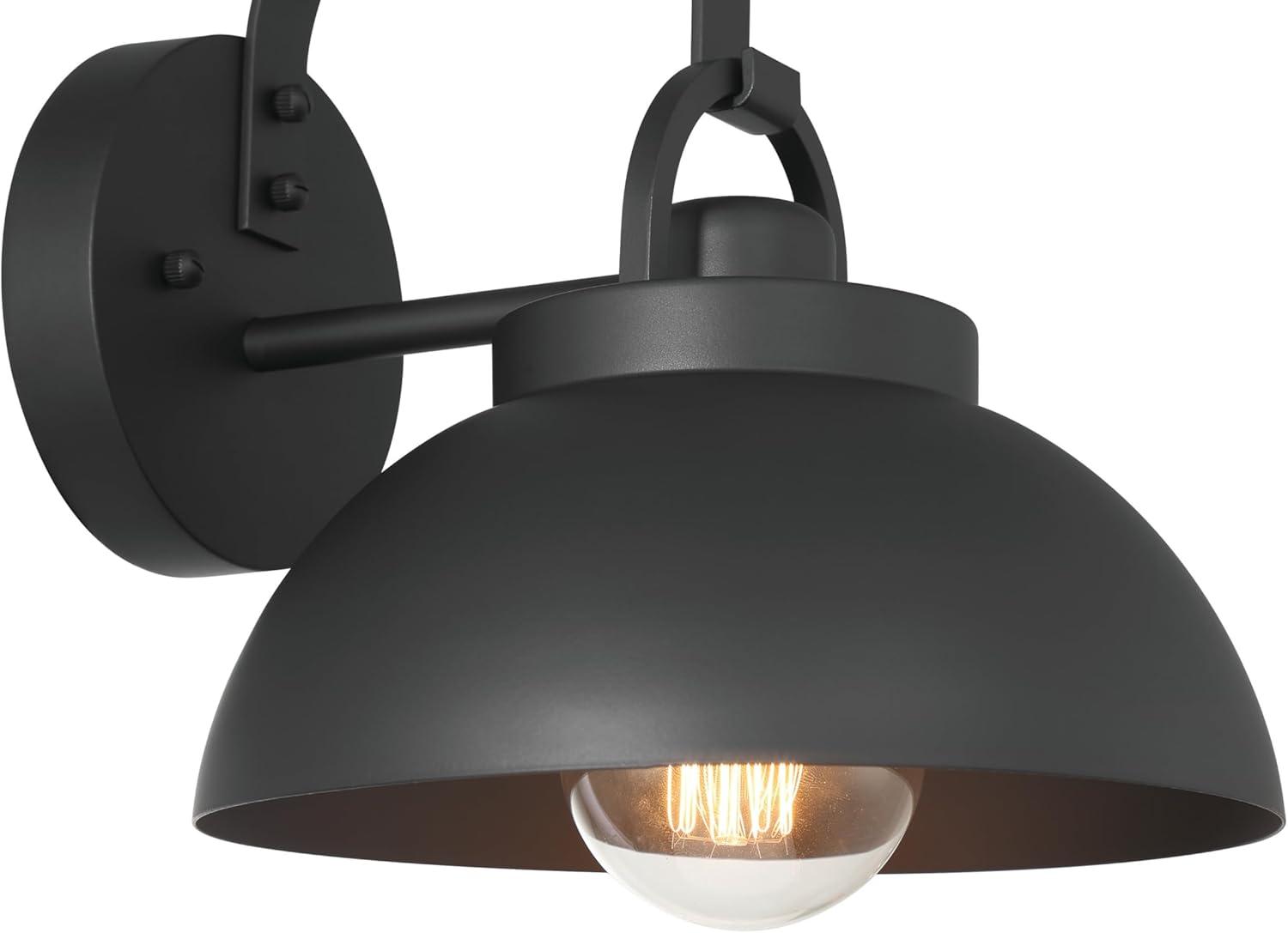 Robert Stevenson Lighting Easton Modern Farmhouse Metal Shade and Exposed Bulb Wall Mounted Outdoor Light Matte Black: ETL Listed, Steel Body