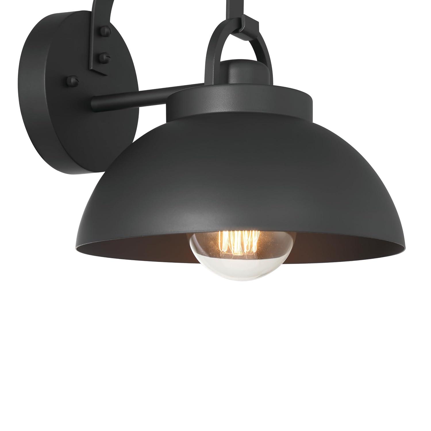 Robert Stevenson Lighting Easton Modern Farmhouse Metal Shade and Exposed Bulb Wall Mounted Outdoor Light Matte Black: ETL Listed, Steel Body