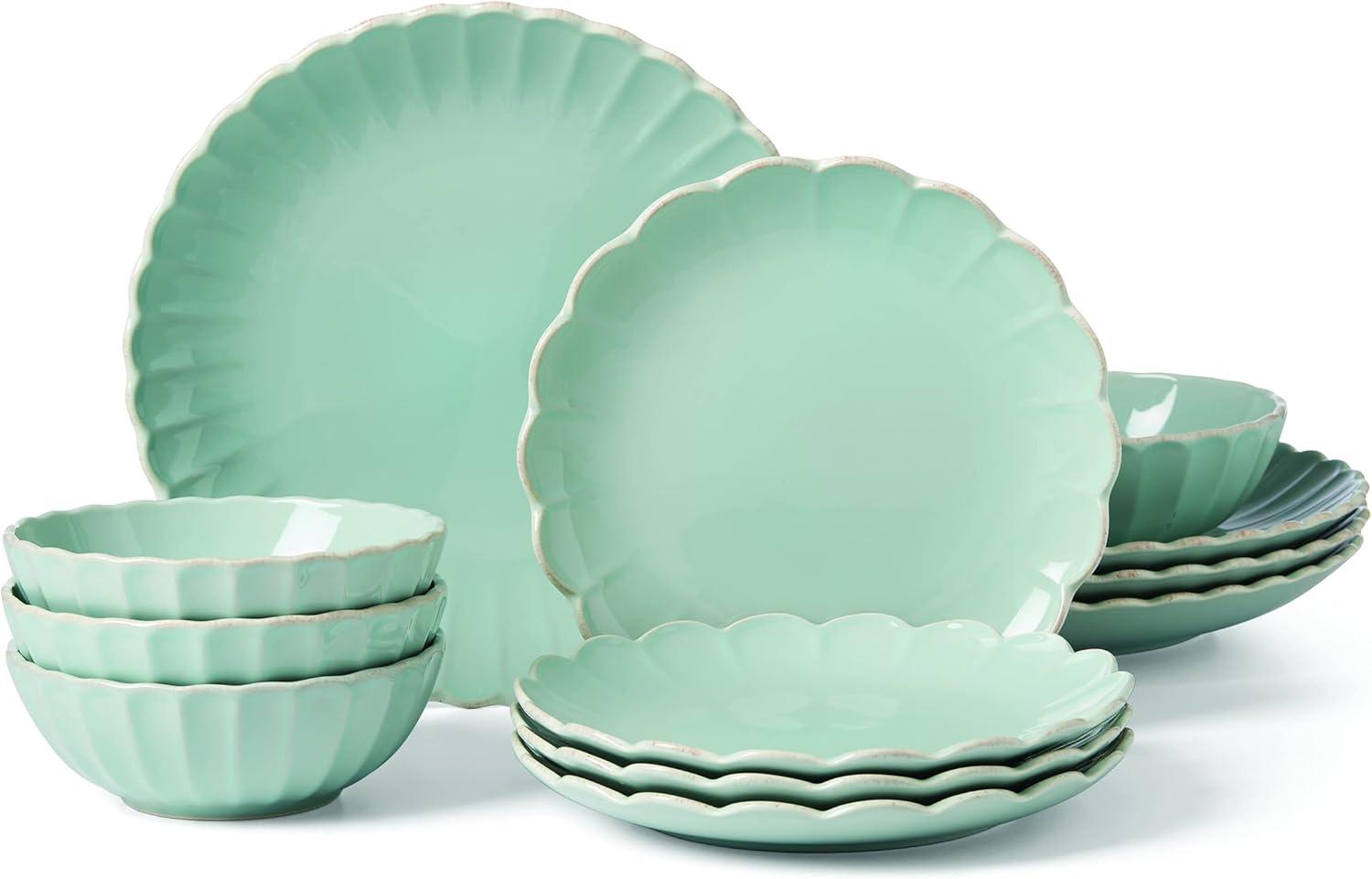 French Perle Ice Blue Ceramic 12-Piece Dinnerware Set