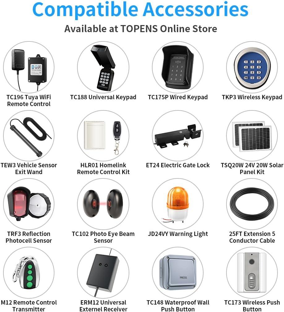 TOPENS AT12132S Solar Dual Swing Gate Opener Heavy Duty Automatic Gate Motor for Double Swing Gates Up to 18ft per Arm, Electric Driveway Gate Operator AC Powered with Solar Panel Remote Control Kit
