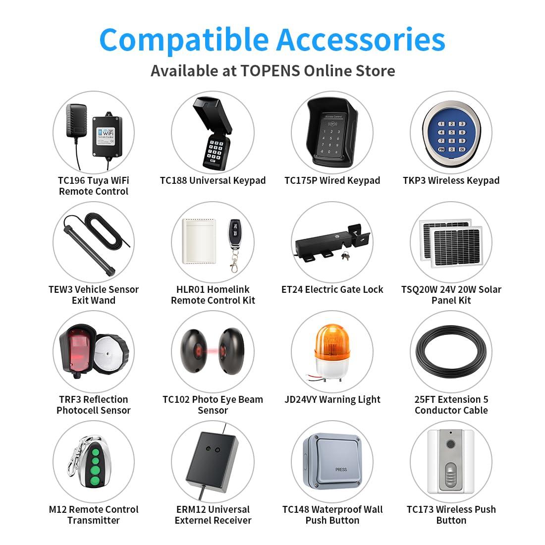 TOPENS AT12132S Solar Dual Swing Gate Opener Heavy Duty Automatic Gate Motor for Double Swing Gates Up to 18ft per Arm, Electric Driveway Gate Operator AC Powered with Solar Panel Remote Control Kit