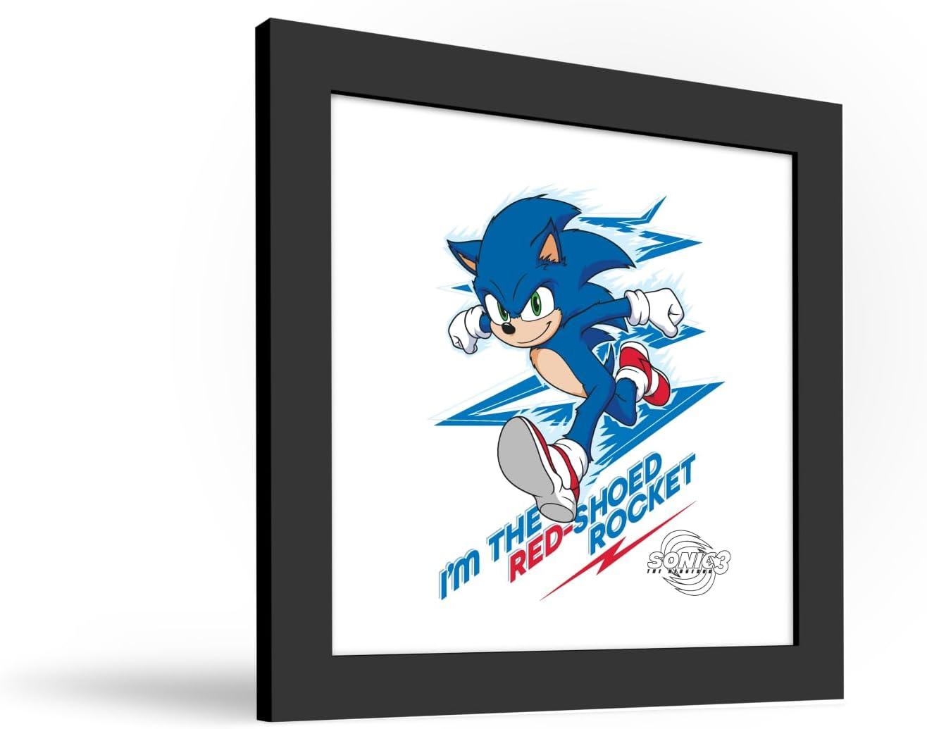 Gallery Pops Sonic the Hedgehog 3 - Sonic the Red-Shoed Rocket Wall Art, Black Framed Version, 12" x 12"