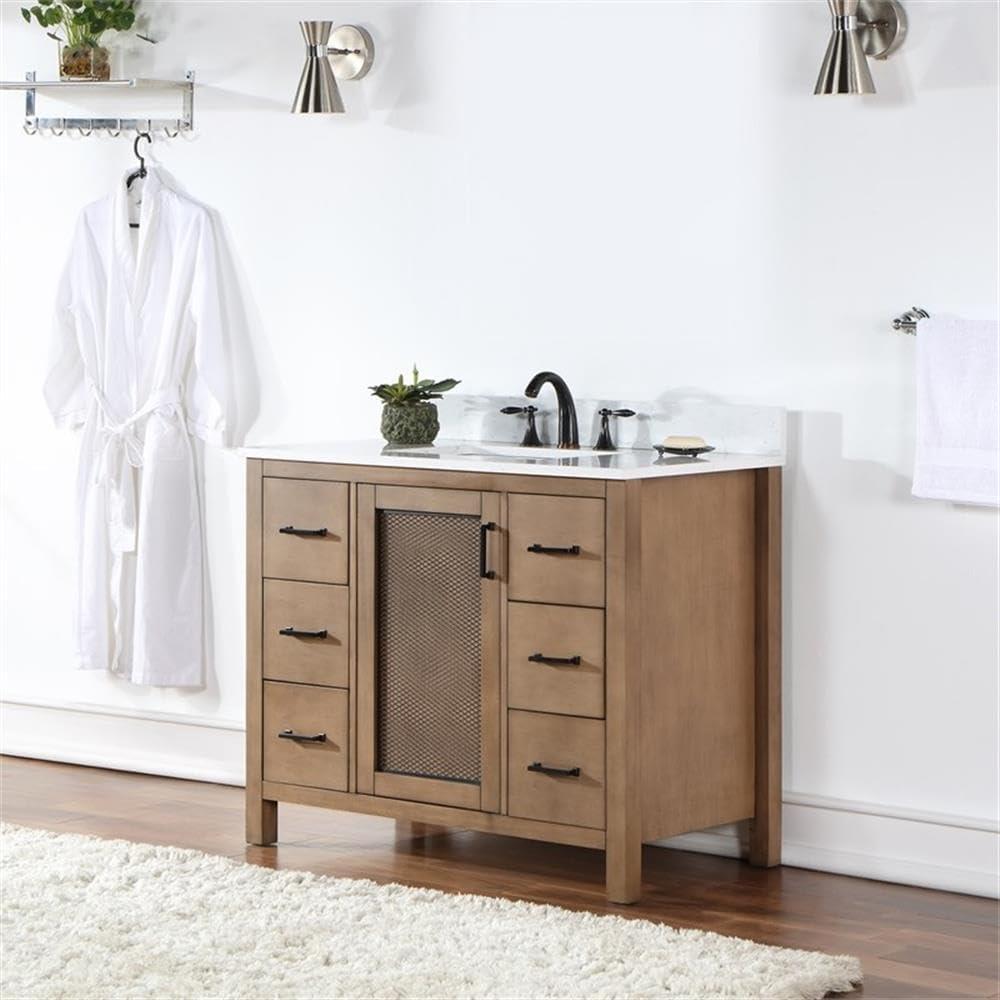 Hadiya 42" Single Bathroom Vanity Set in Brown Pine with Aosta White Composite Stone Countertop without Mirror