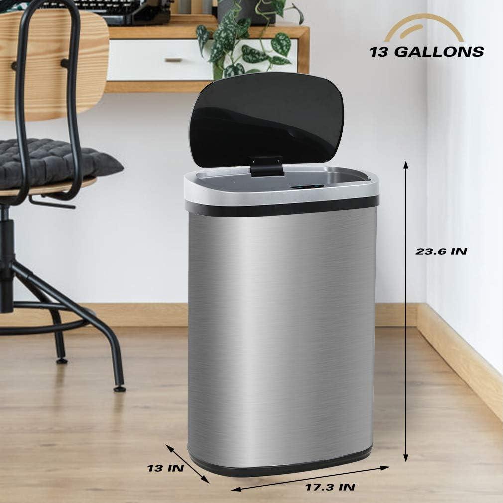 13 Gallon Silver Stainless Steel Touchless Trash Can with Lid