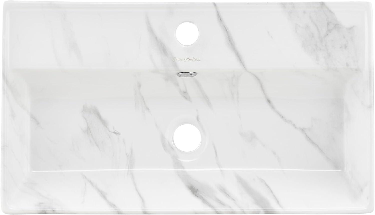 Claire 22" Rectangle Wall-Mount Bathroom Sink in White Marble