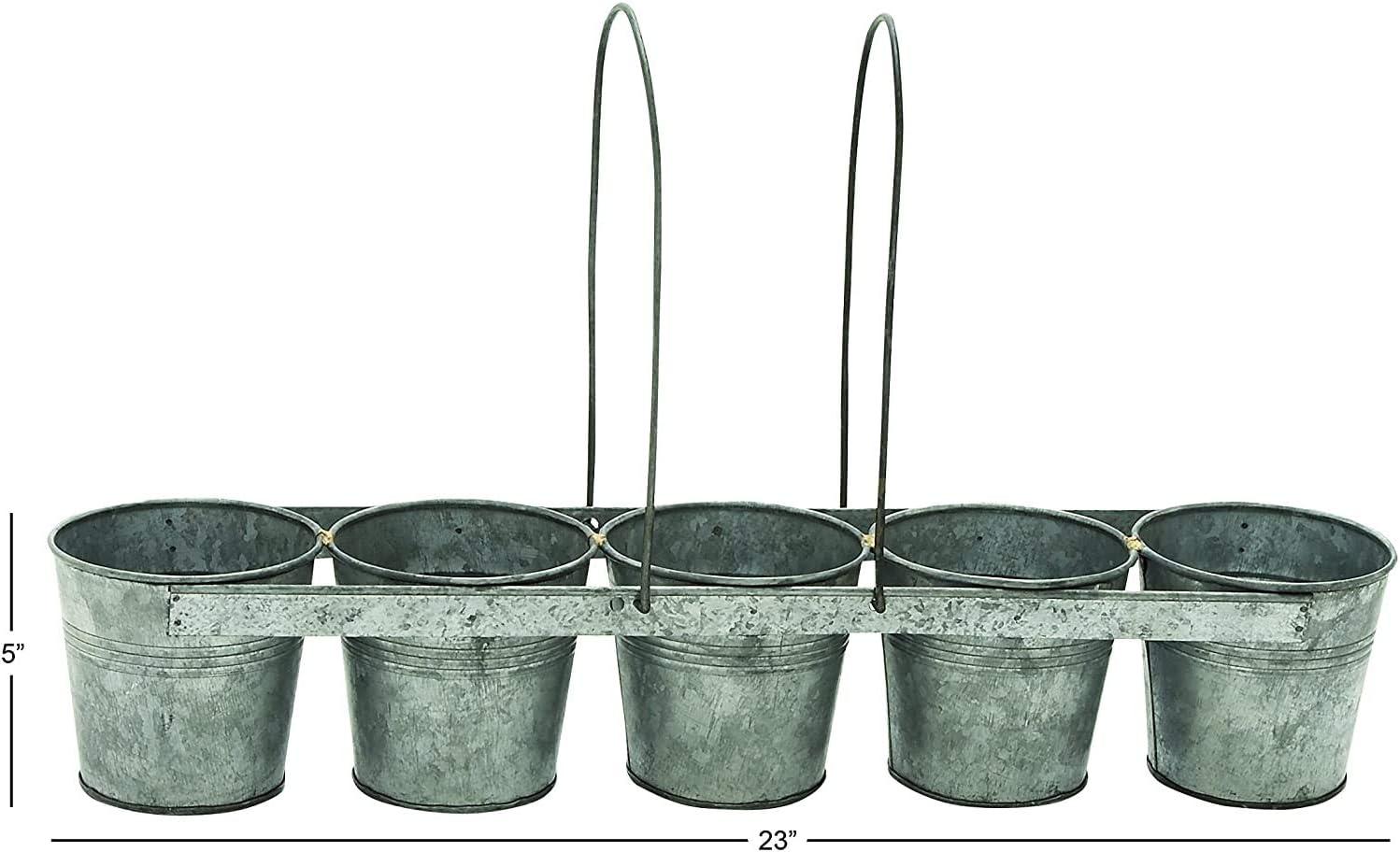 23" Wide Farmhouse 5-Pail Iron Novelty Planter Gray - Olivia & May: Hammered Finish, Indoor Centerpiece