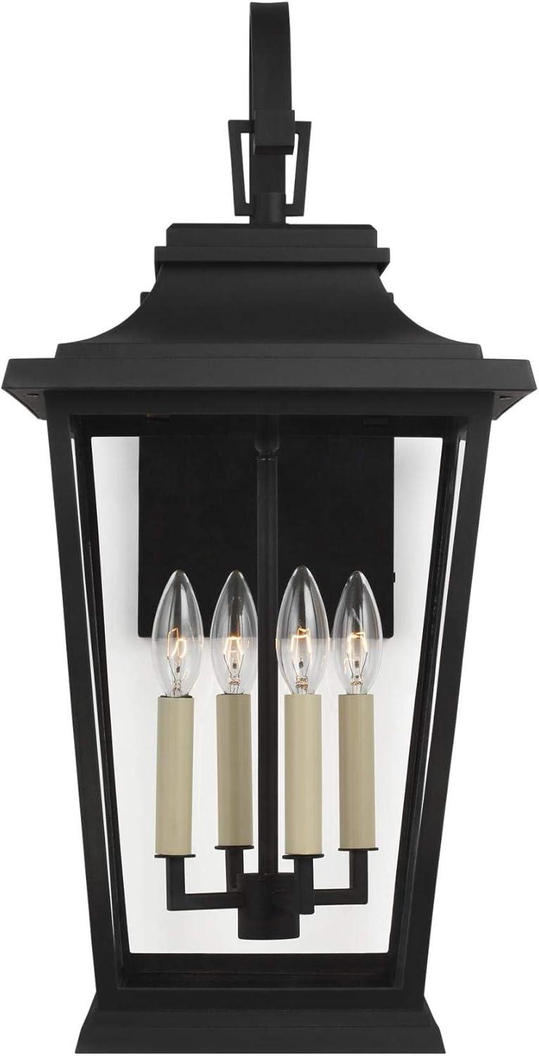 Textured Black 4-Light Lantern Sconce with Clear Panels