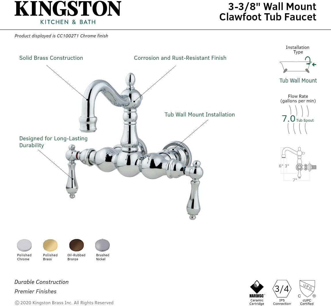 Kingston Brass Vintage Two-Handle 2-Hole Tub Wall Mount Clawfoot Tub Faucet