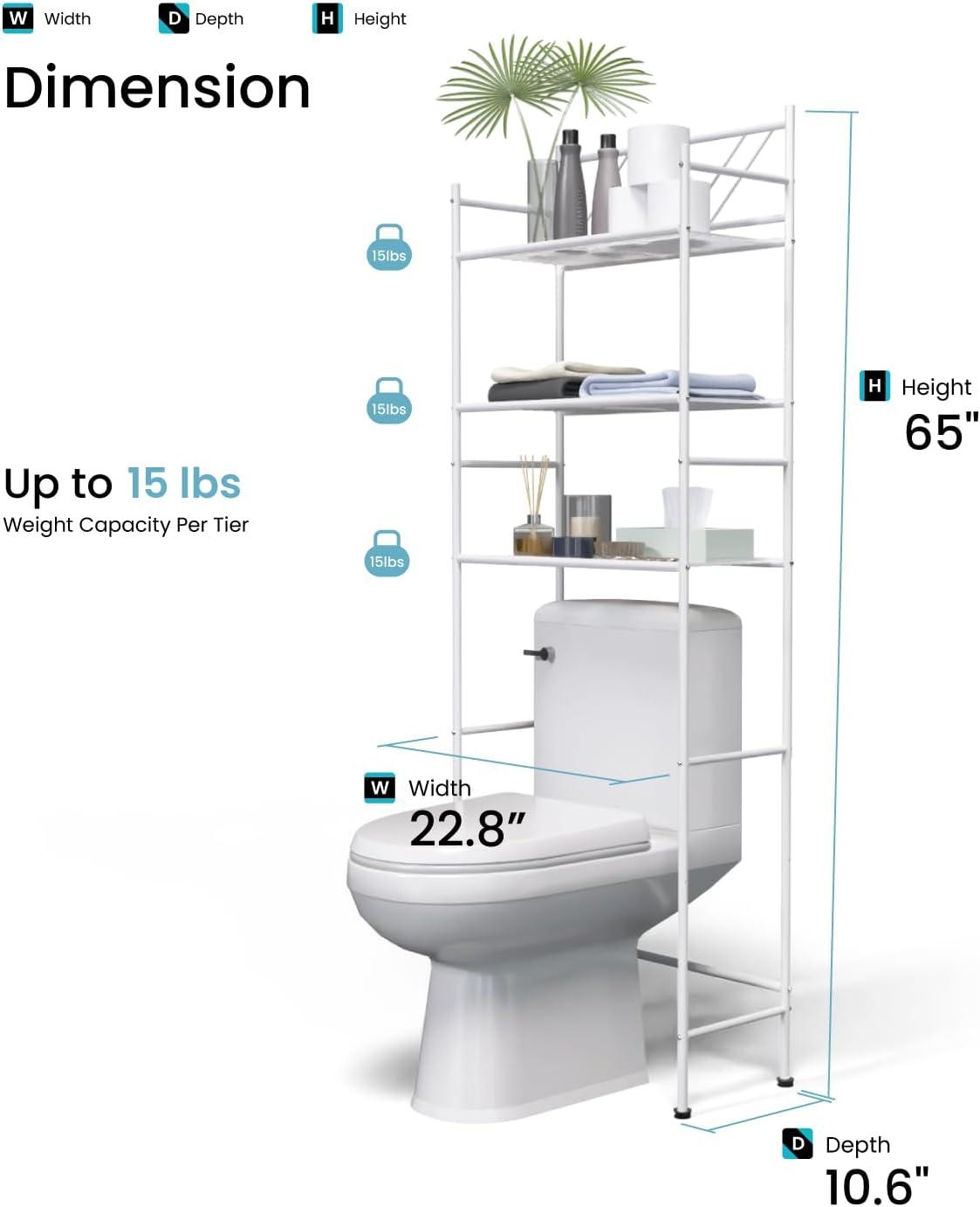 Home Zone Living 3 Tier Over The Toilet Bathroom Storage Rack, White
