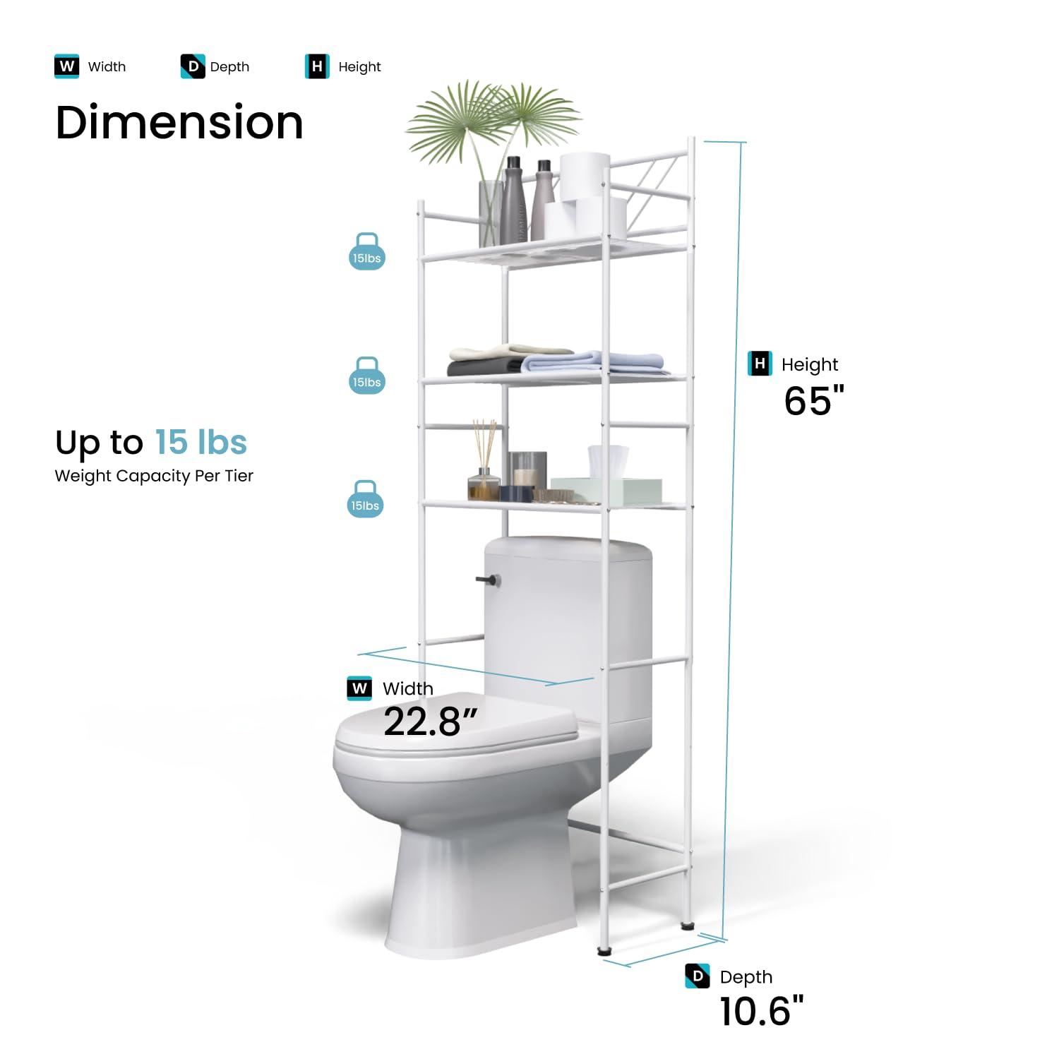 Home Zone Living 3 Tier Over The Toilet Bathroom Storage Rack, White