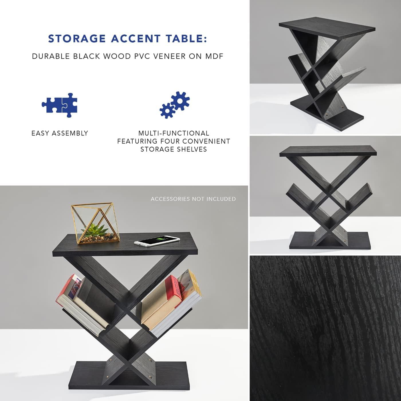 Adesso Zig Zag Accent Table Black Walnut : Mid-Century Modern, 19x12, Spot Clean, No Tools Assembly
