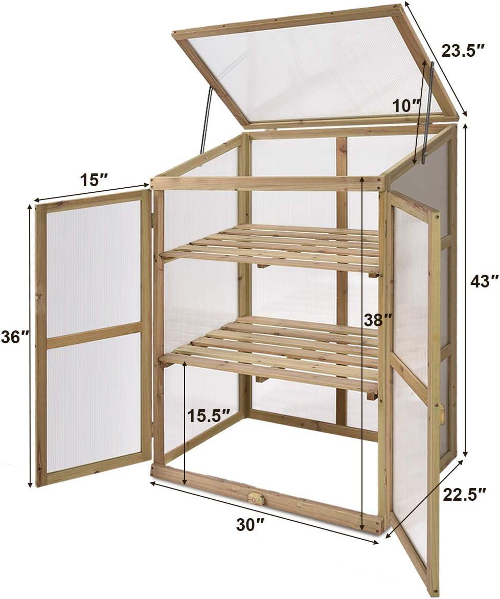 Portable Fir Wood Cold Frame Greenhouse with Shelves