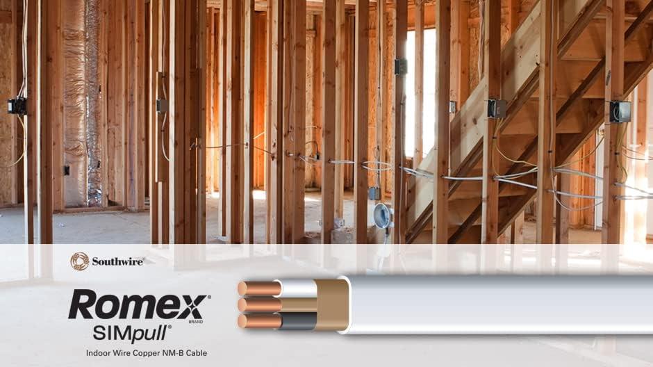 Southwire 28827422 50' 14/2 with ground Romex brand SIMpull residential indoor electrical wire type NM-B White