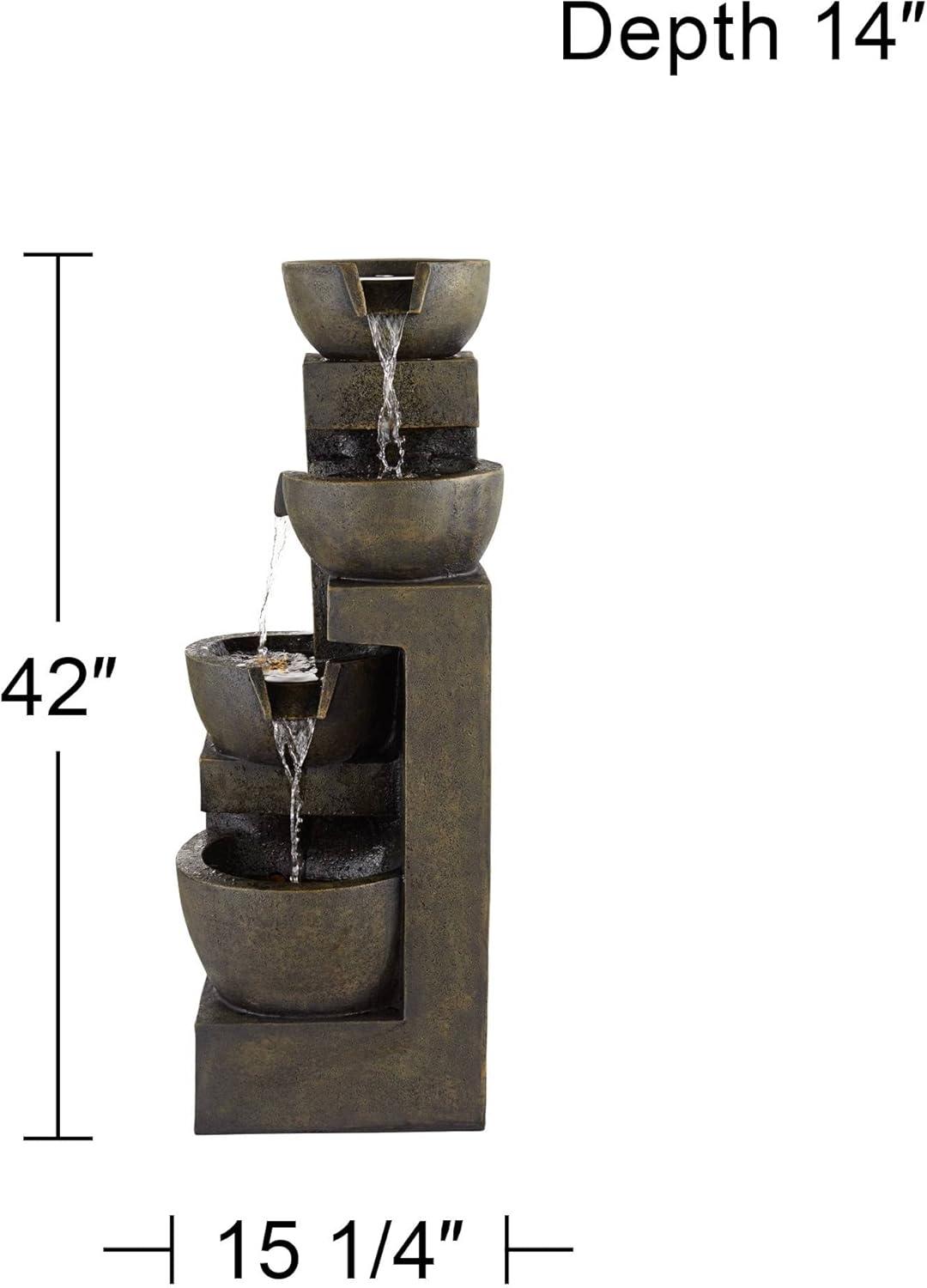 John Timberland Outdoor Floor Water Fountain with Light LED 41 1/2" High Cascading Bowls for Yard Garden Patio Deck Home