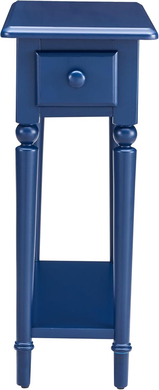 Leick Home 1-Drawer Solid Wood Coastal 10 in. Narrow End Table with Shelf, Navy Blue