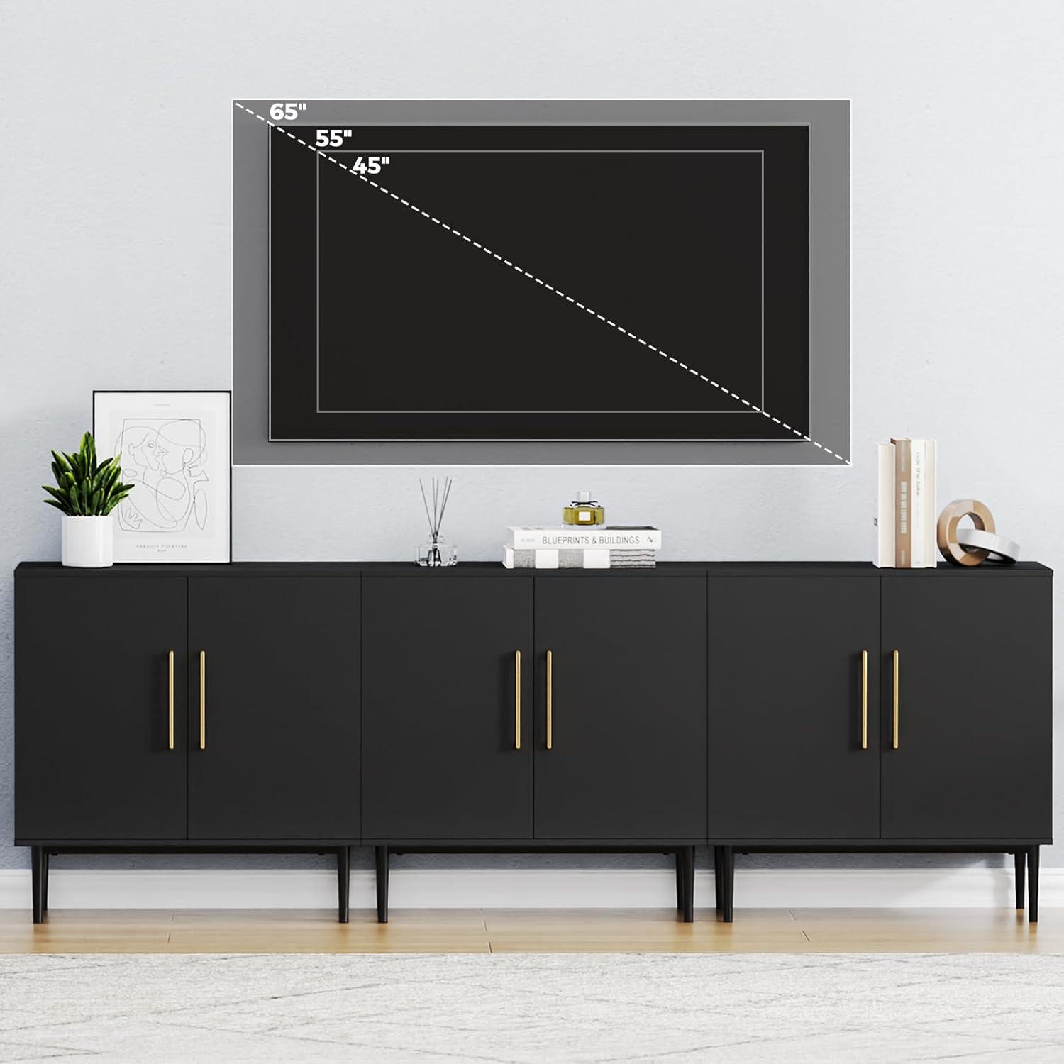 Sideboard Buffet Cabinet, Black Storage Cabinet with 2 Doors and Adjustable Shelves, Accent Cabinet for Dining Room,Hallway