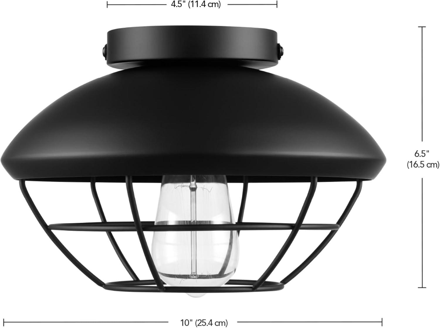 Matte Black Metal Cage Flush Mount Outdoor Ceiling Light