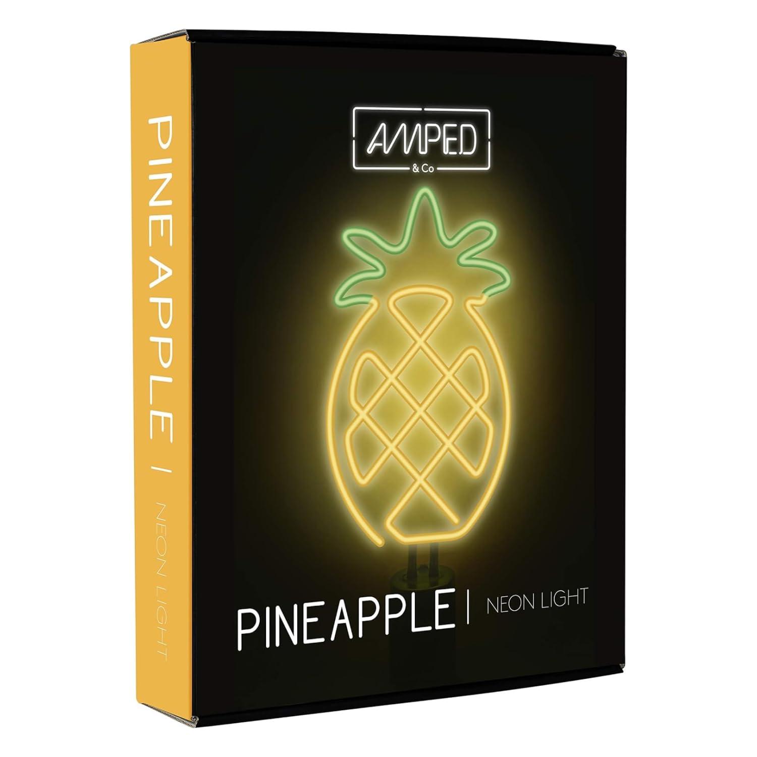 Amped & Co Pineapple Neon Desk Light, Yellow and Green