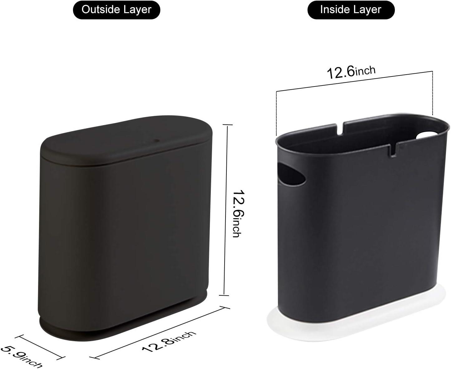 Matte Black Plastic Rectangular Bathroom Trash Can with Swing Lid