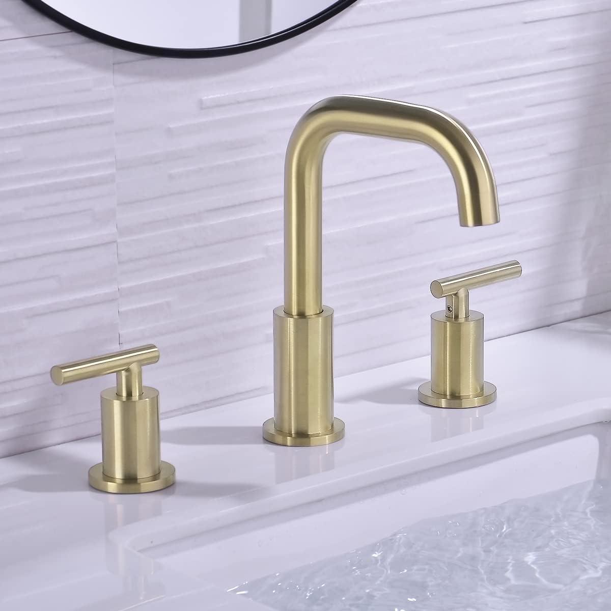 Brushed Gold Brass 8-Inch 2-Handle Bathroom Faucet Set