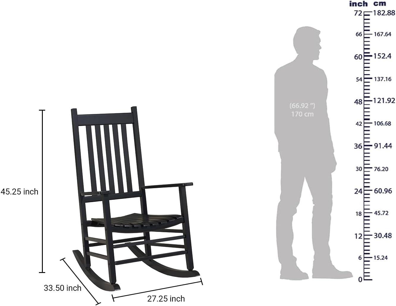 Comfortable Black Wooden Rocking Chair with Wavy Backboard - 68.5*86*115CM for Relaxation in Living Room or Patio