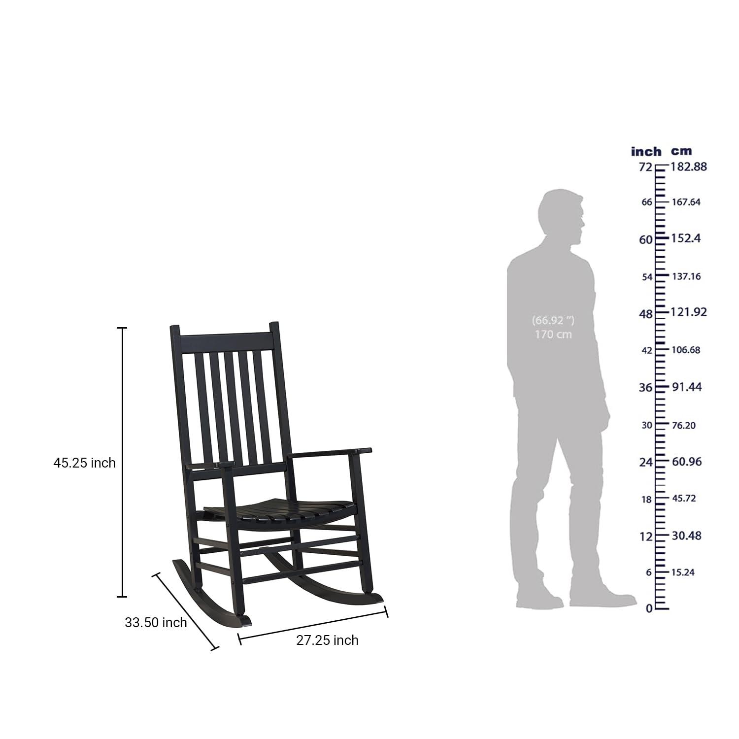 Comfortable Black Wooden Rocking Chair with Wavy Backboard - 68.5*86*115CM for Relaxation in Living Room or Patio