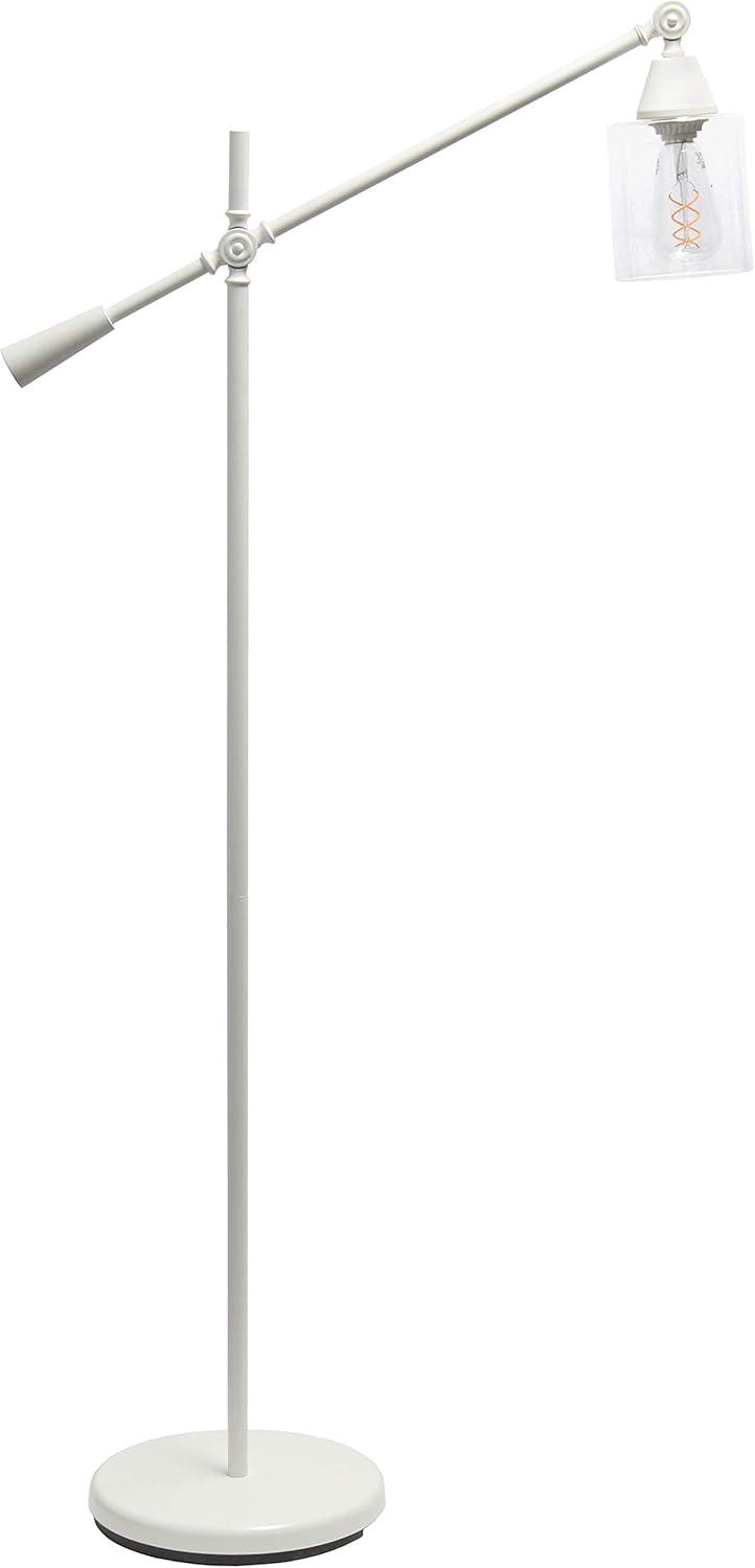 Elegant Designs 55.5" Pivot Arm Floor Lamp with Glass Shade, White