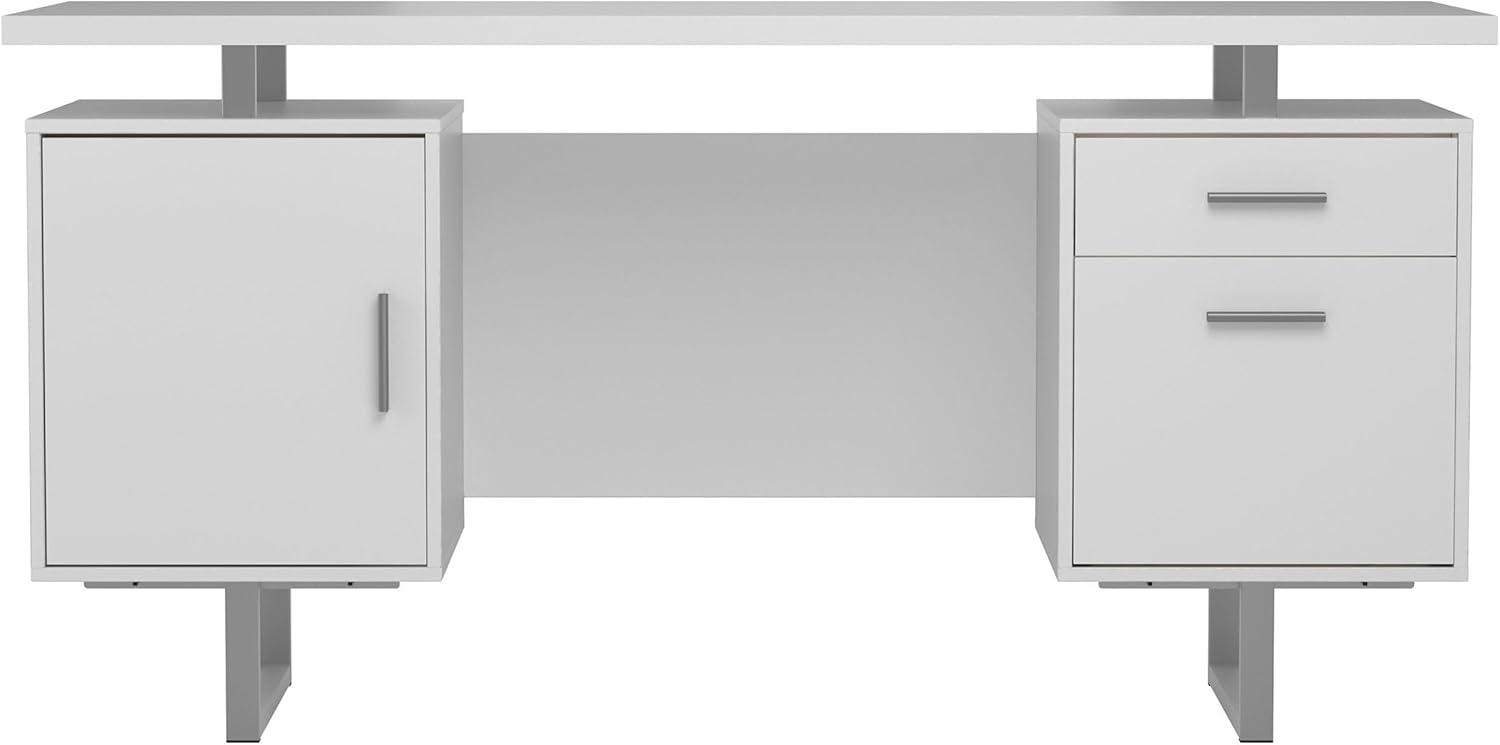 Lawtey 2 Drawer Office Desk White High Gloss - Coaster: Modern Home Office Furniture with File Storage