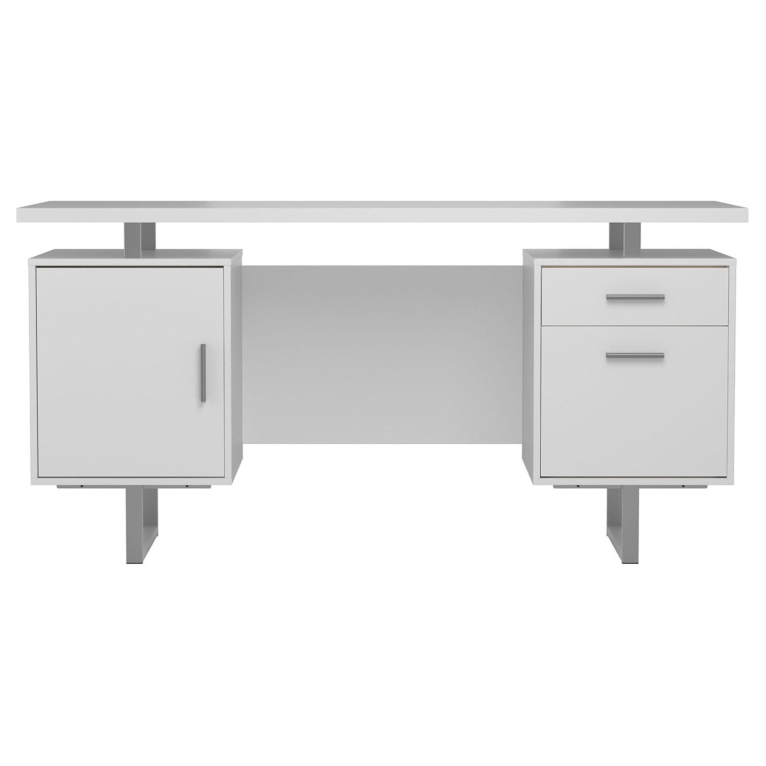 Lawtey 2 Drawer Office Desk White High Gloss - Coaster: Modern Home Office Furniture with File Storage