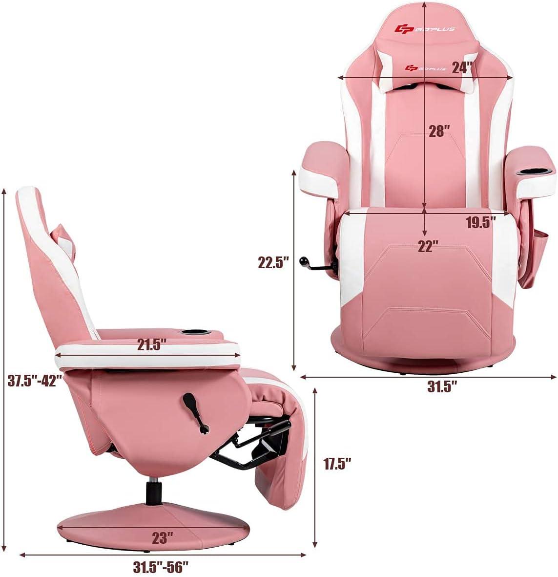 Costway Costway Goplus Reclining PC & Racing Game Chair with Footrest in Pink