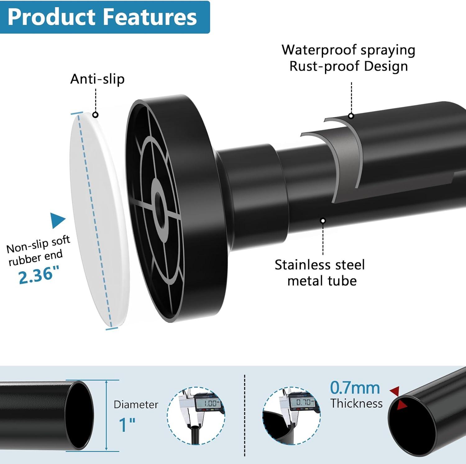 Adjustable Black Stainless Steel Tension Shower Curtain Rod