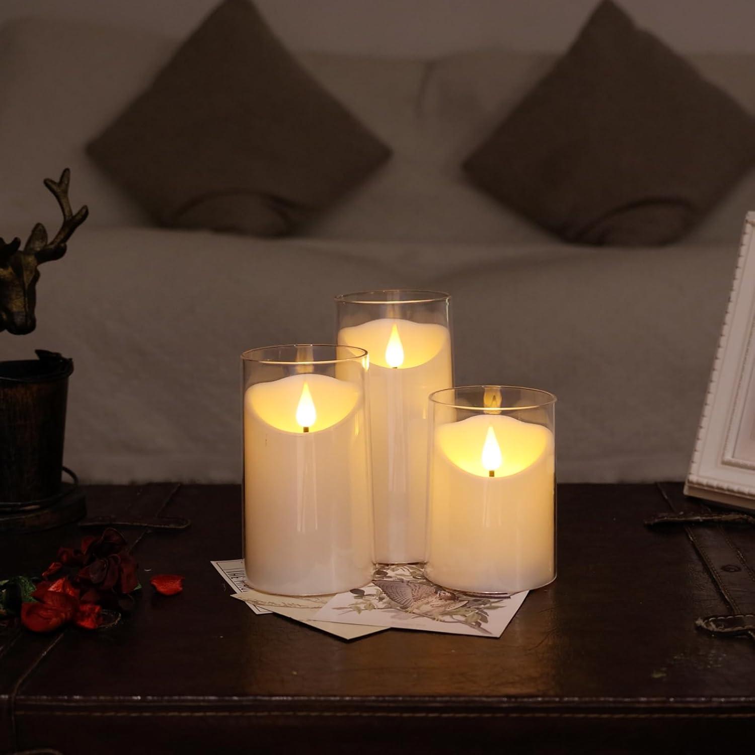 White Acrylic LED Flameless Pillar Candle Set with Remote