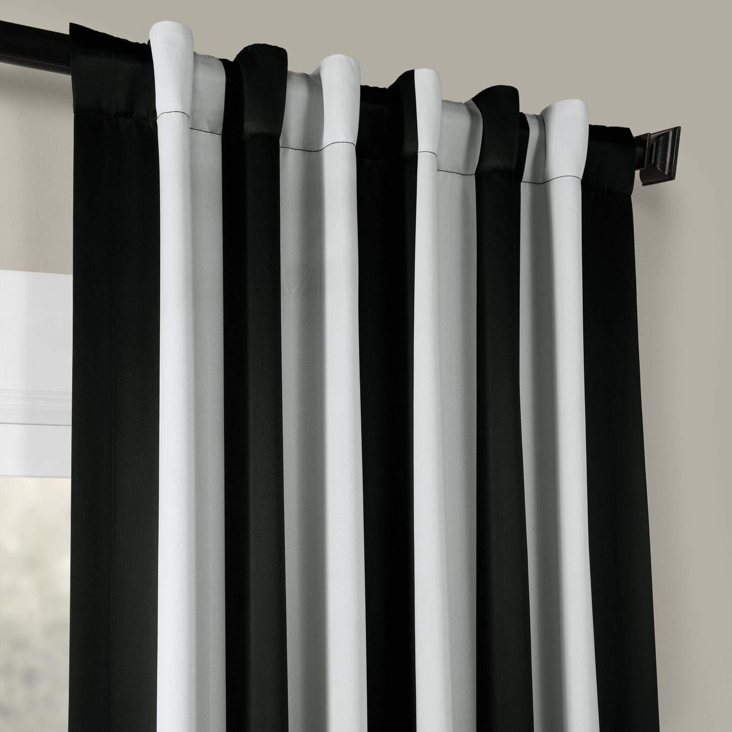Awning Black & Fog White Stripe Blackout Room Darkening Curtain (1 Panel), Awning Black & Fog White, 50W X 108L