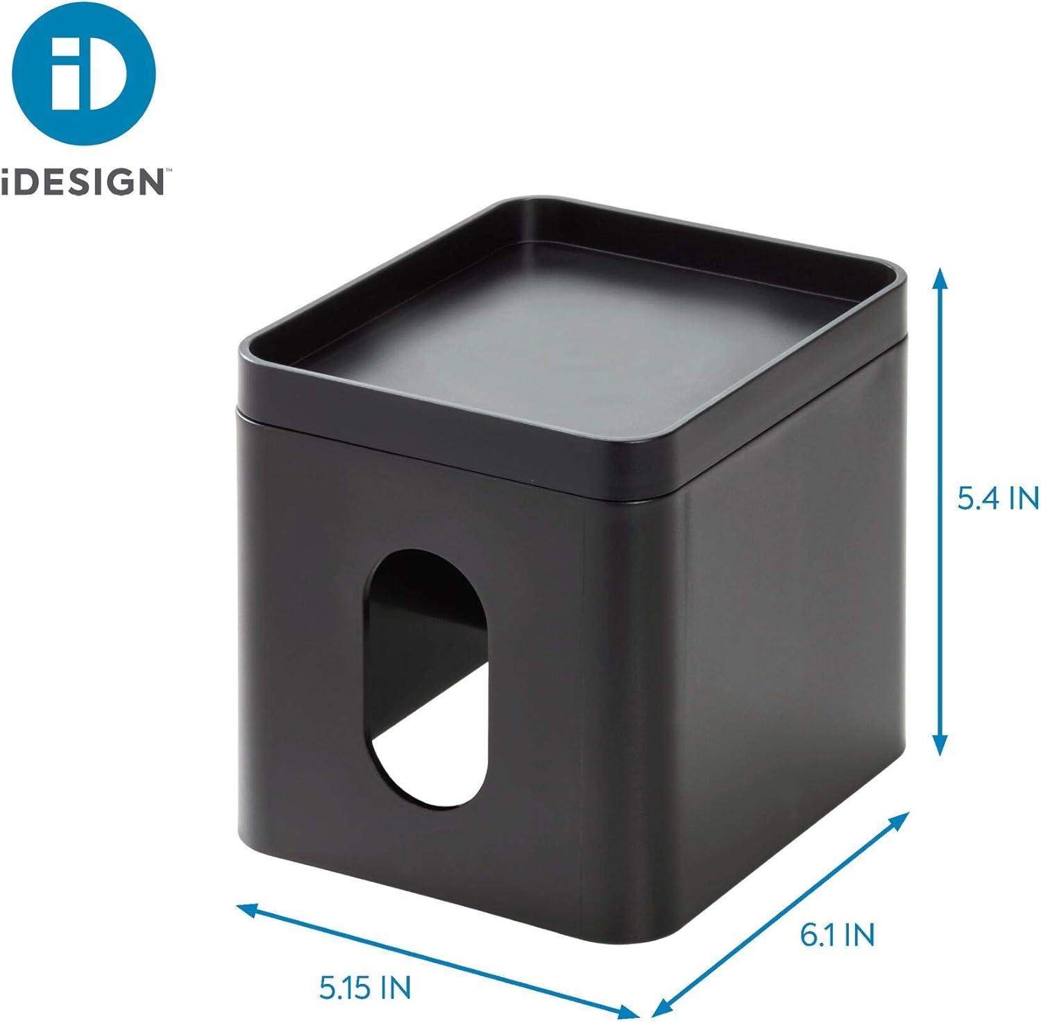 Matte Black Square Tissue Box Cover with Storage Tray