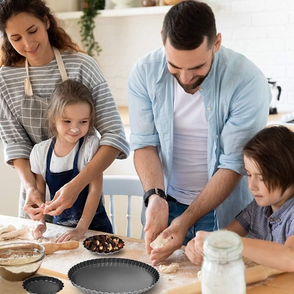 TORASO 9 Inch and 4 Inch Tart Pan with Removable Bottom, 2 PCS 9 Inch Quiche Pan and 4 PCS 4 Inch Pie Pan, Non-Stick Baking Pan (Set of 6)