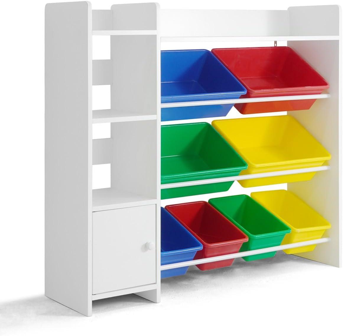 Sturdis Toy Storage Organizer with Bookshelf, Kids Playroom Organization Shelving Unit with Removable Colorful Storage Bins & Anti-Tip Bracket, White