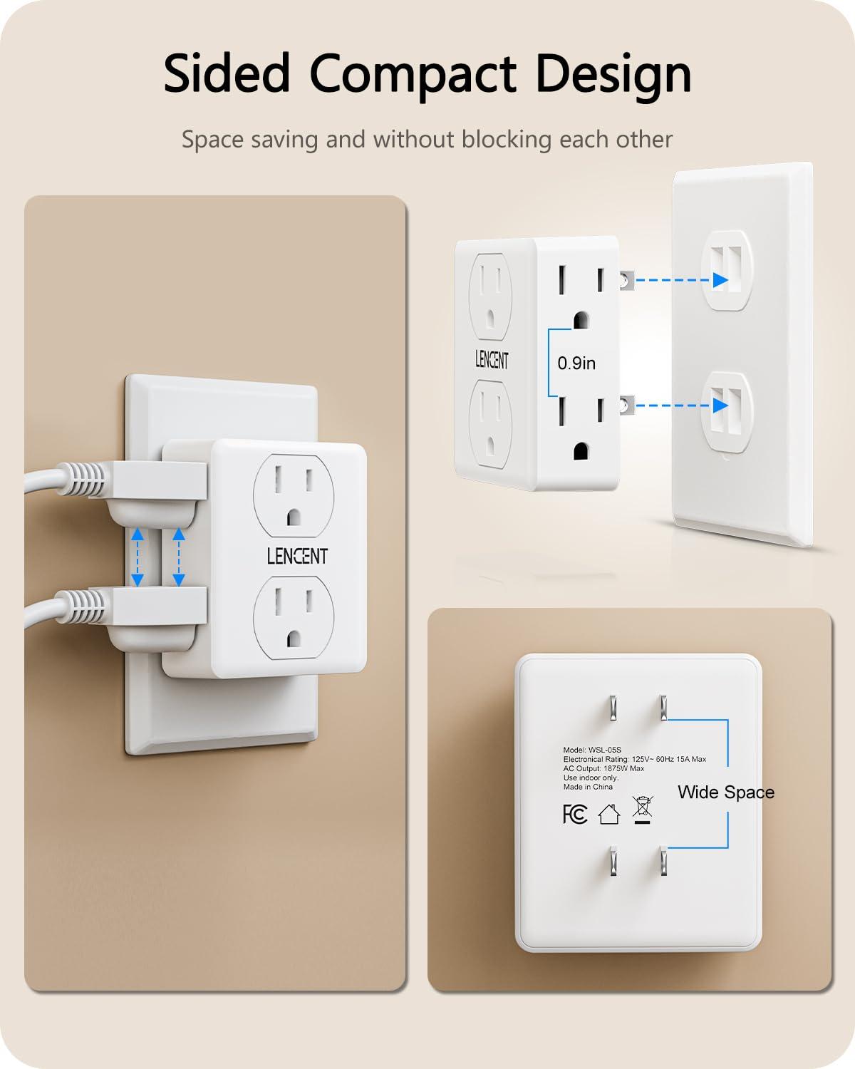 LENCENT Multi Wall Plug Outlet Extender,2 to 3 Prong Outlet Adapter 2 Pack,6 Way outlet Multiple Plugs Outlets Splitter,3-Sided Power Strip,Non-Grounded for Home Office Wall Tap Electrical Outlet