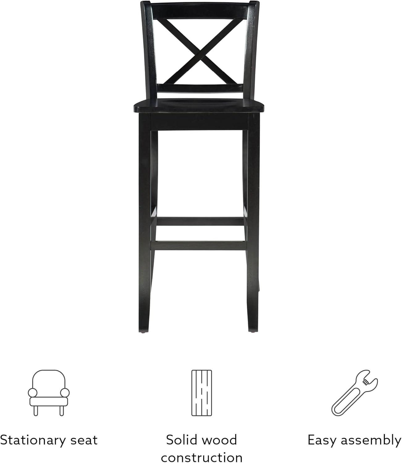 30" Torino X Back Wood Barstool - Black - Linon: Solid Rubberwood, Unupholstered, Armless