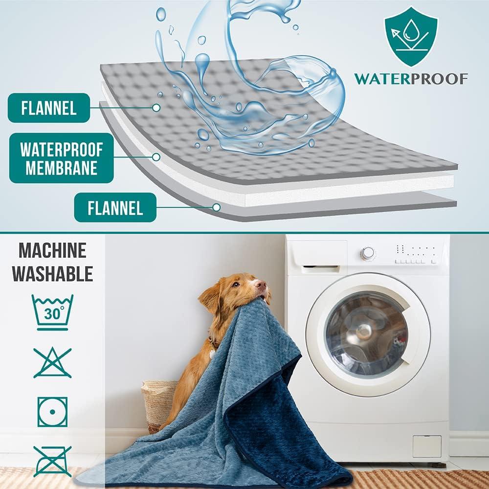 PetAmi Waterproof Dog Blanket, Leakproof Fleece Throw for Pet Cat Puppy Kitten, Reversible Washable Soft Plush Cover