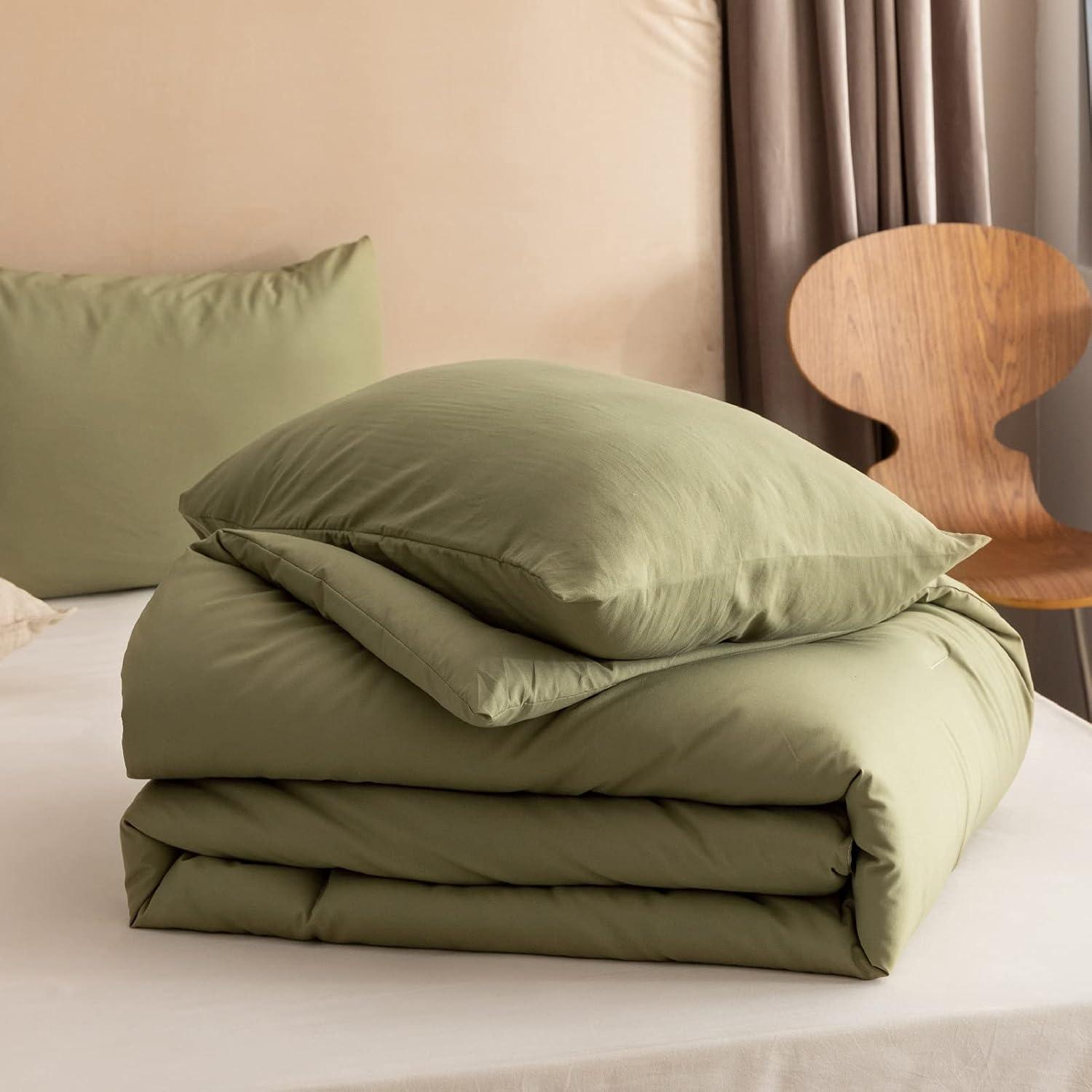 Olive Green Microfiber King Comforter Set with Pillowcases