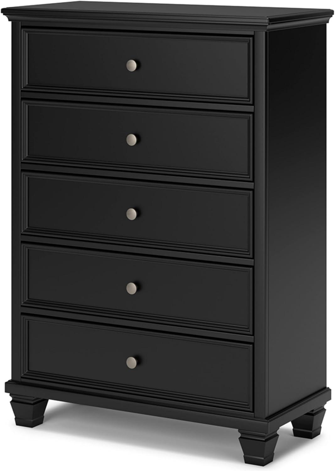 Black Farmhouse 5-Drawer Chest with Dovetail Drawers