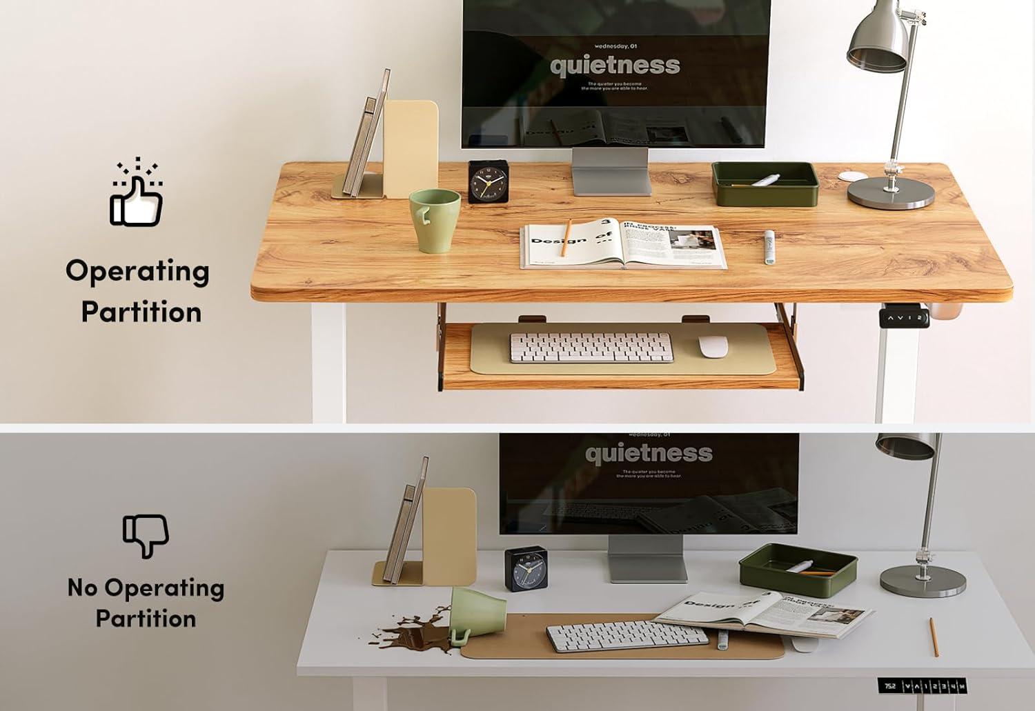 BANTI 55" x 24" Height Adjustable Electric Standing Desk with Keyboard Tray, Sit Stand up Desk with Splice Board, Black Frame/Rustic Brown Top