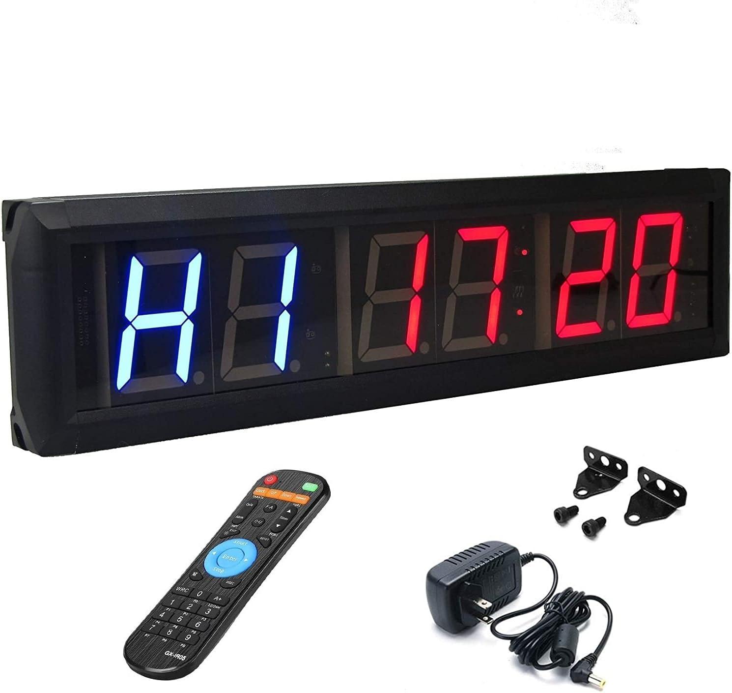 2.3-Inch Blue and Red LED Interval Timer Clock with Remote