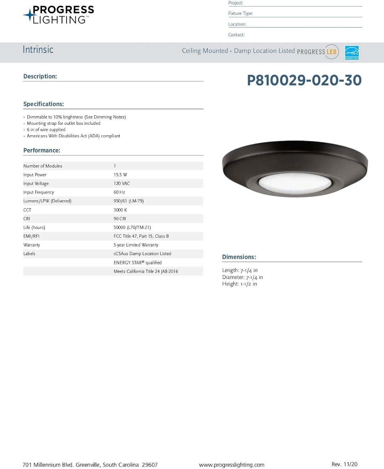 Progress Lighting, Intrinsic Collection, 1-Light, Surface Mount, Antique Bronze, Modern LED Downlight