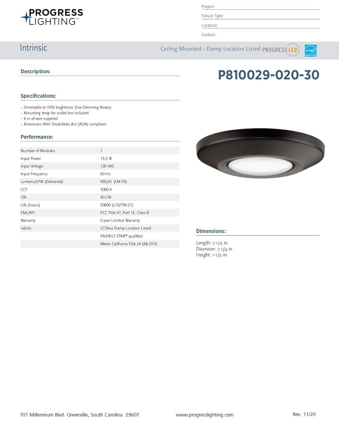 Progress Lighting, Intrinsic Collection, 1-Light, Surface Mount, Antique Bronze, Modern LED Downlight