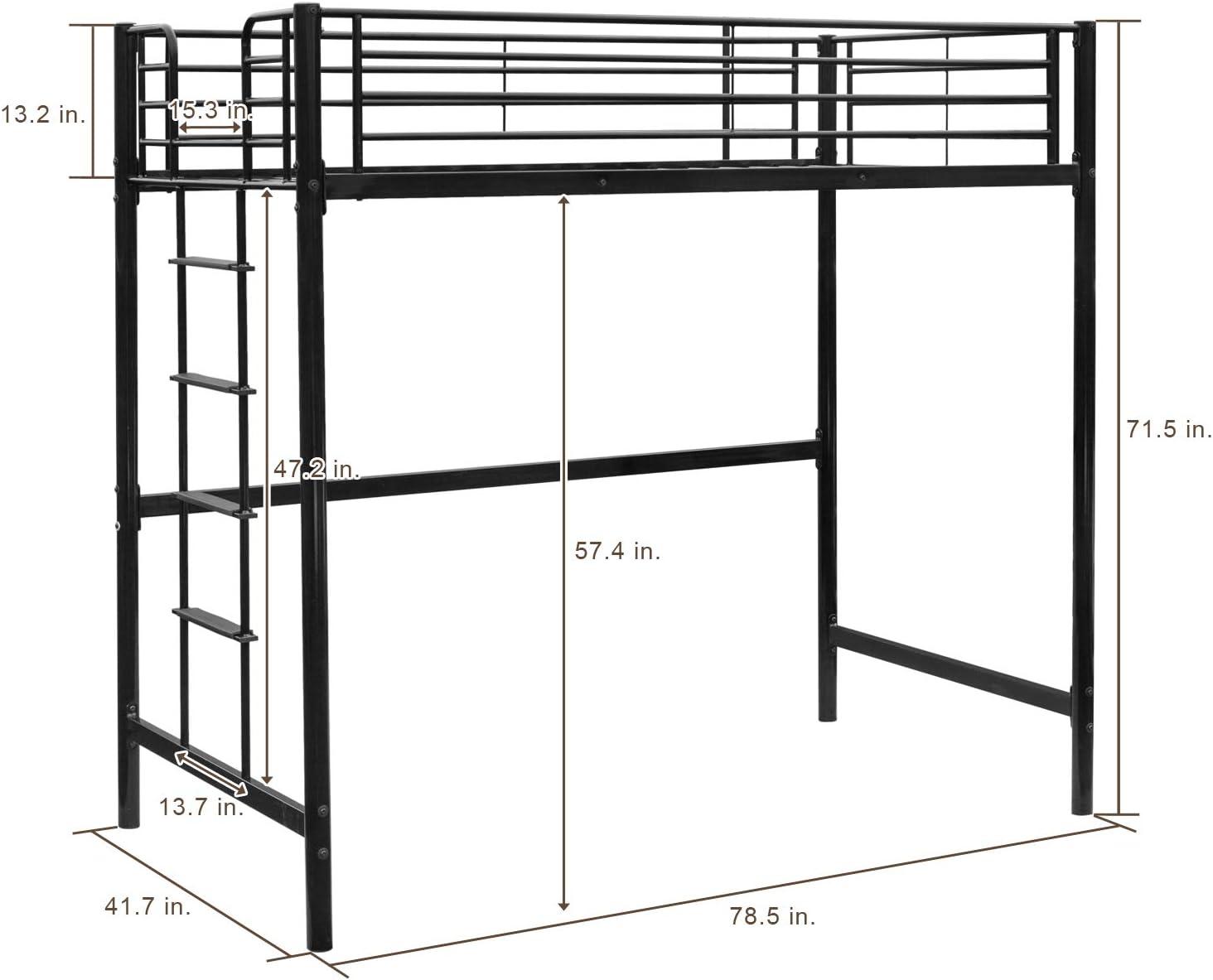 Metal Twin Loft Bunk Bed in Black