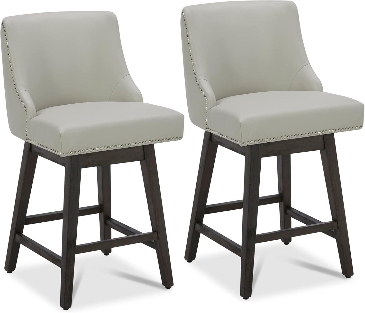 CHITA 26 inch Faux Leather Swivel Upholstered Counter Height Bar Stools with Full Back, Set of 2, Creamy Gray