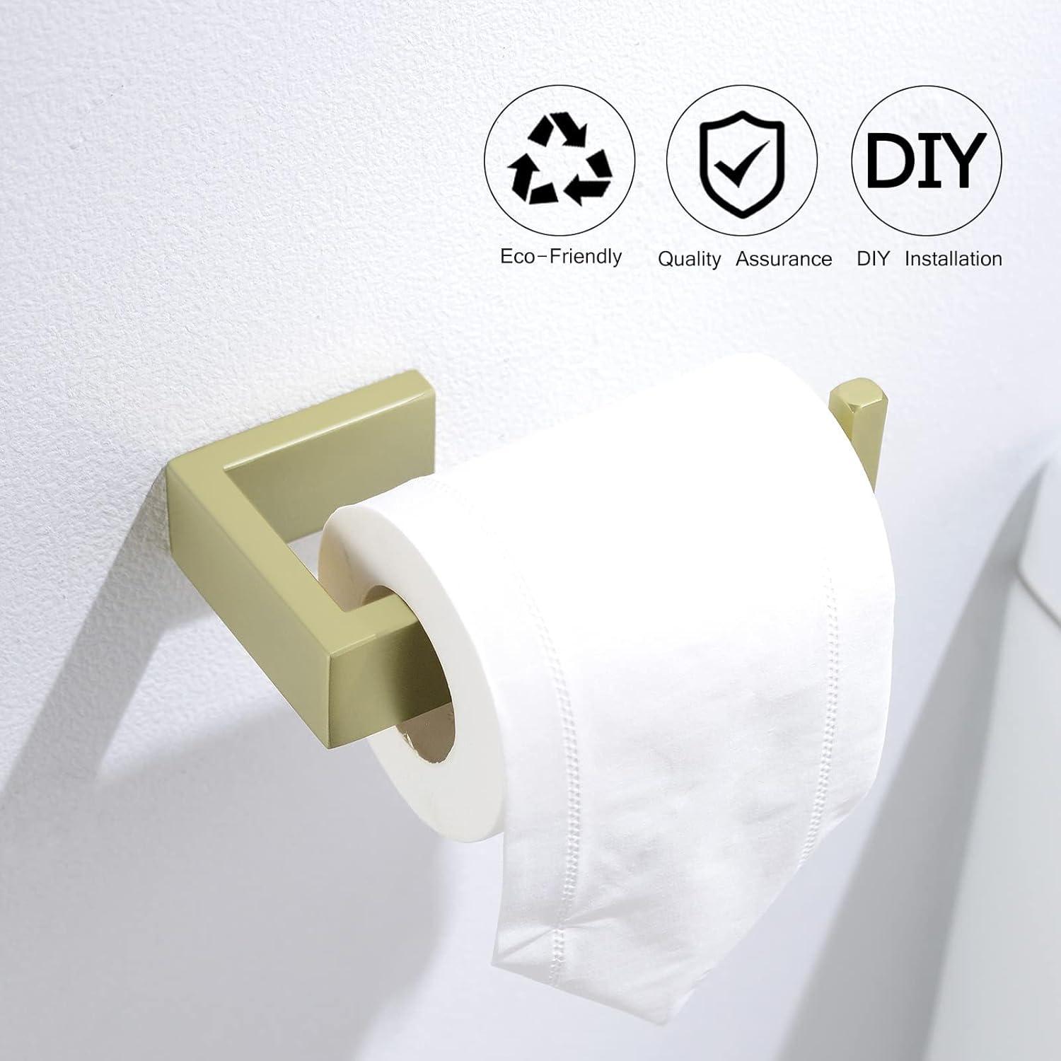 AWZTOO 4-Piece Bathroom Hardware Set Stainless Steel Towel Bar Set Towel Holder Toilet Paper Holder Robe Hook Wall Mount Accessory Set Brushed Gold