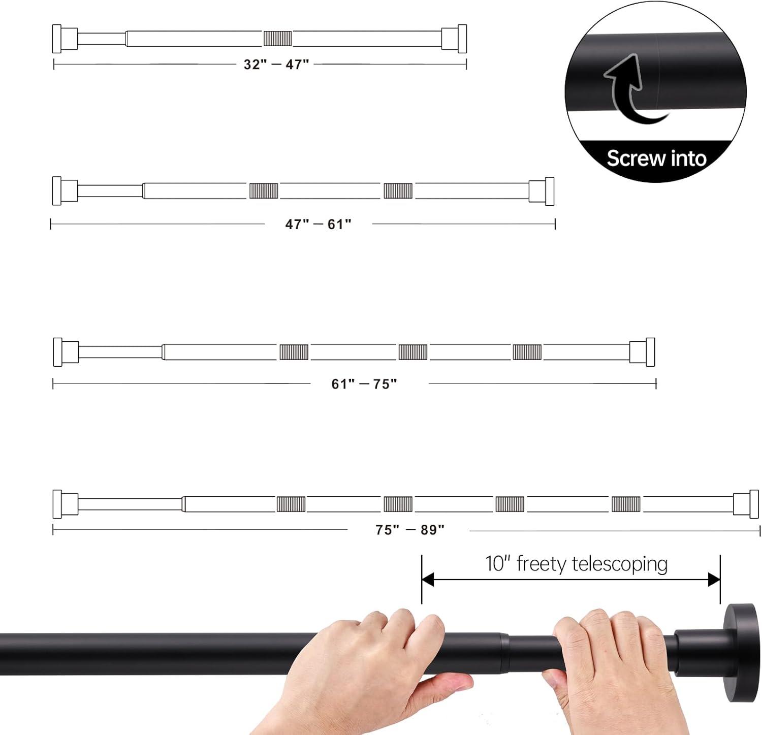 Matte Black Adjustable Spring Tension Shower Curtain Rod 32-47 Inches