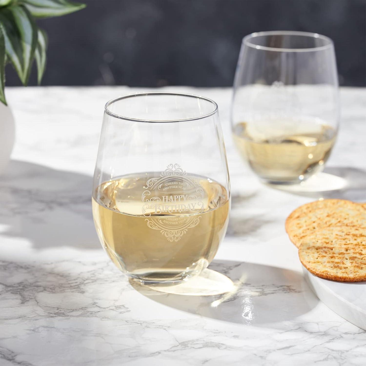 Aged to Perfection Clear Stemless Wine Glass Set, 18 oz